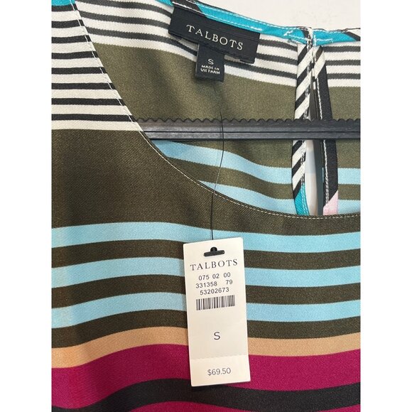 Talbots Sleeveless Satin Blouse Small Striped Blue Green Pink Shell Career Top - Picture 7 of 12